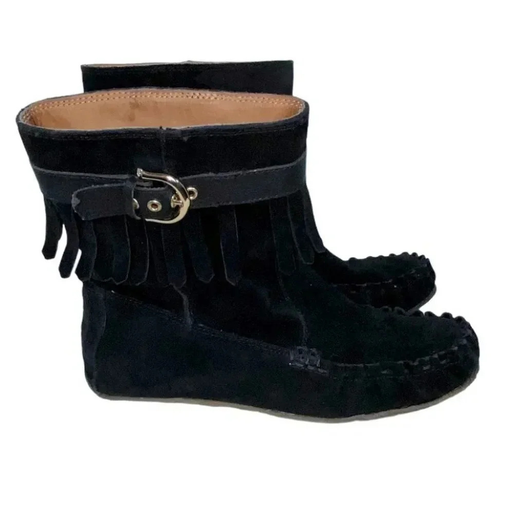 Juicy Couture Antone 9‎ black suede fringe ankle boot Whimsigoth Hippie Y2K